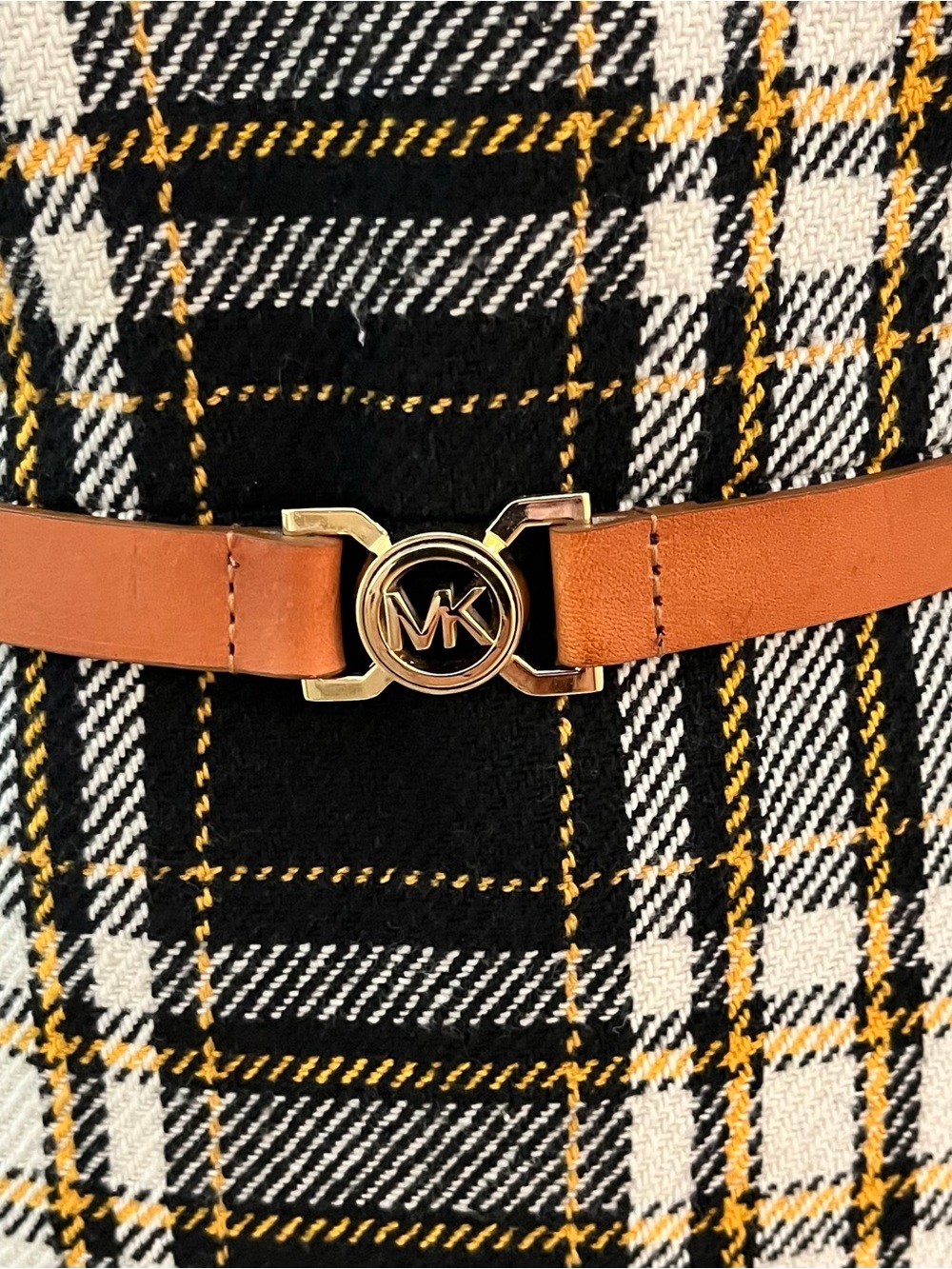 Michael Kors Tan Genuine Leather Belt with Gold MK Logo Buckle